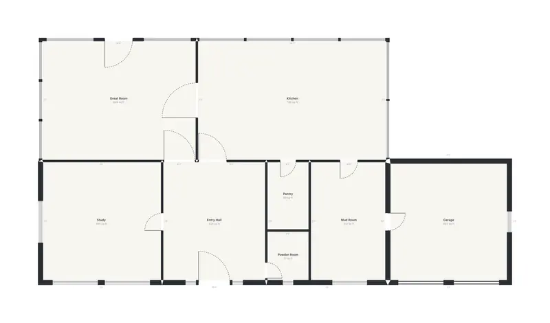 Black and white ground-floor plan with a Great Room, Kitchen, Study, Entry Hall, Pantry, Powder Room, Mud Room and a Garage